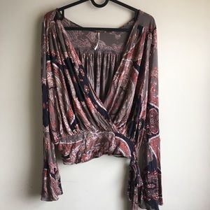 Free people XS faux wrap bell sleeves top